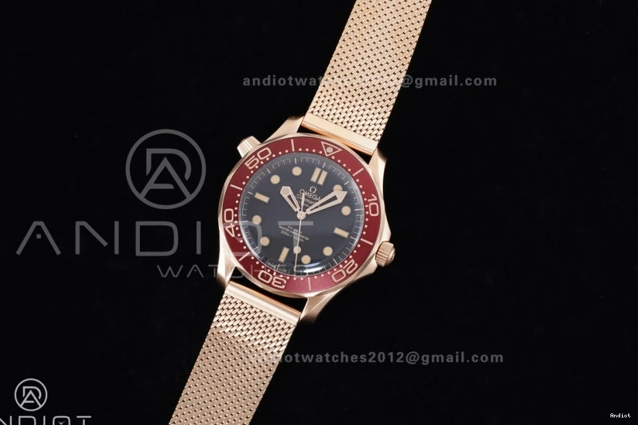 300M A8806 1:1 VSF on Diver Bracelet Gold Mesh Edition Seamaster Dial Best Rose Black 1224